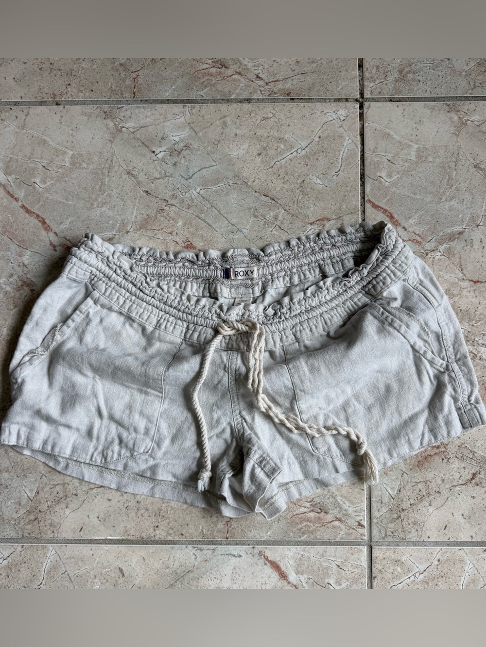 Roxy Cream Linen & Viscose Drawstring Shorts